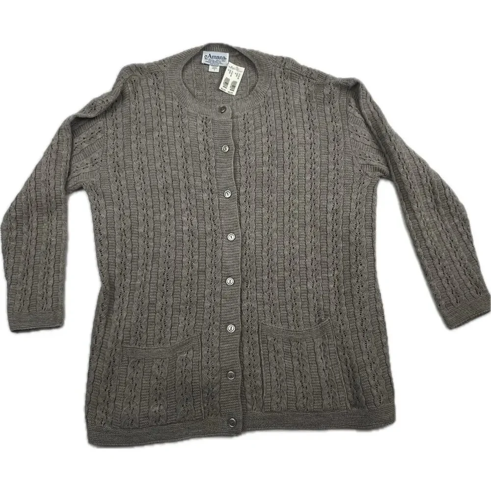 Vintage Amana Woolen Mill V Neck Sweater Cardigain Womens 3x Taupe New